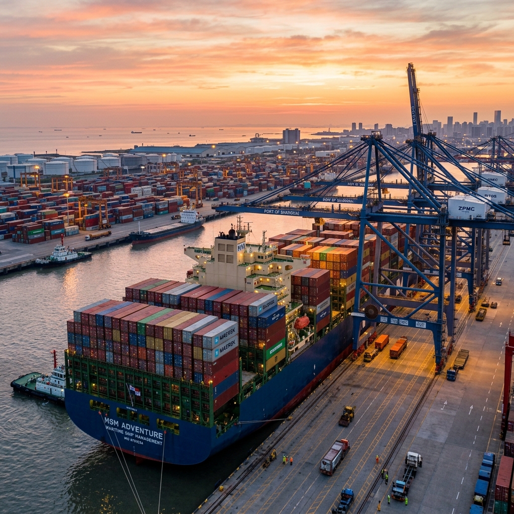 Oceans Crest Ship Management - Port Cranes and Shipping Vessel